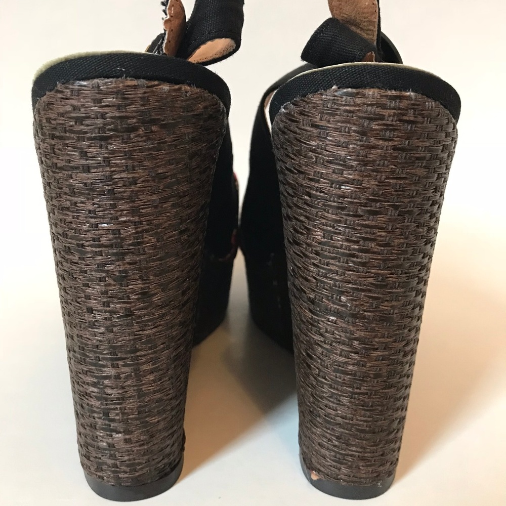 NWOB Qupid Black Canvas Bow Slingback Wedge - Picture 6 of 8